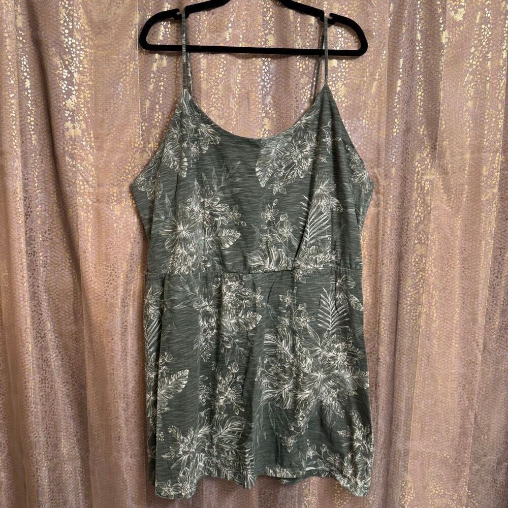 Old Navy Tropical Print Cotton Slub Knit Mini Dress/Top Olive Green XXL